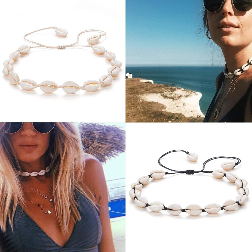 Unique Handmade Sea Shell Choker Necklace - Adjustable 14-24 Inch Summer Wear - Picture 4 of 6